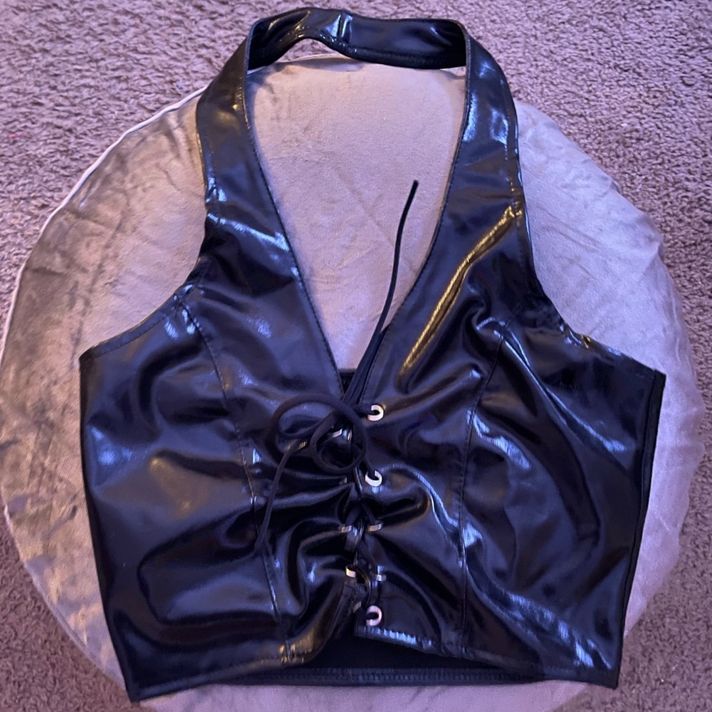Shein shiny “leather” halter top